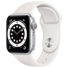 Часы Apple Watch Sport 44mm series 6, спортивный ремешок белого цвета